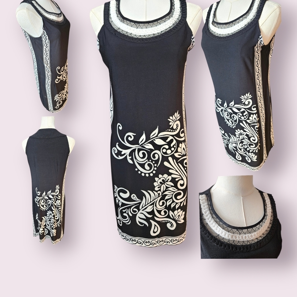 Elegant Black and White Sleeveless Dress